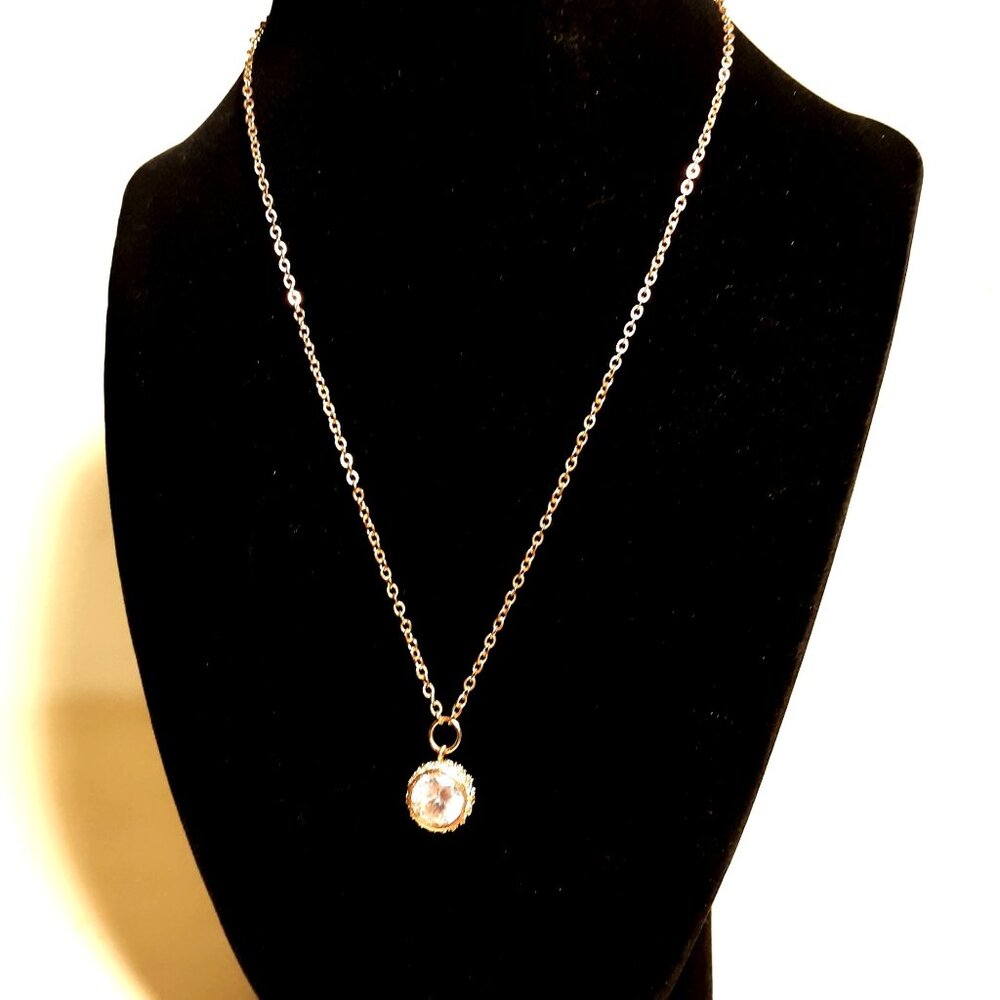 Solitaire Crystal Pendant Necklace Gold Embellished Bezzel Charming Charlie